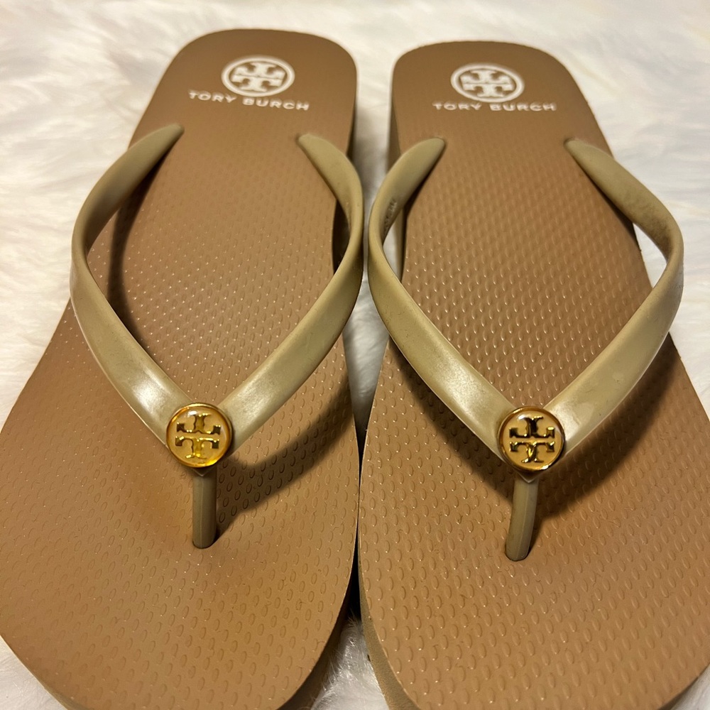 Tory Burch khaki rubber wedge flip flop